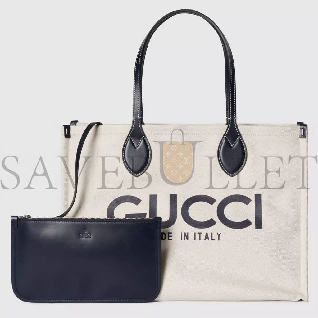 GUCCI PRINT TOTE BAG NEW BEIGE CANVAS BLACK 772176 (41*19*18cm)